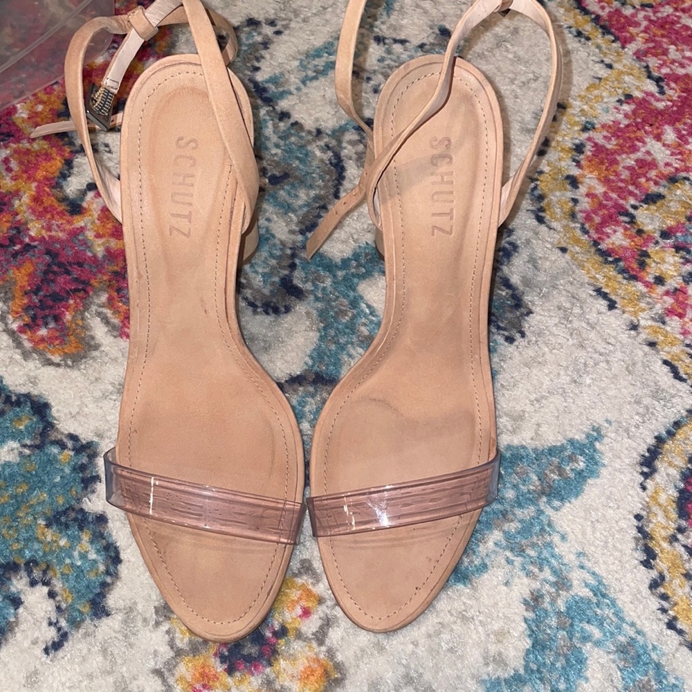 Like new condition Suede heels with clear strap